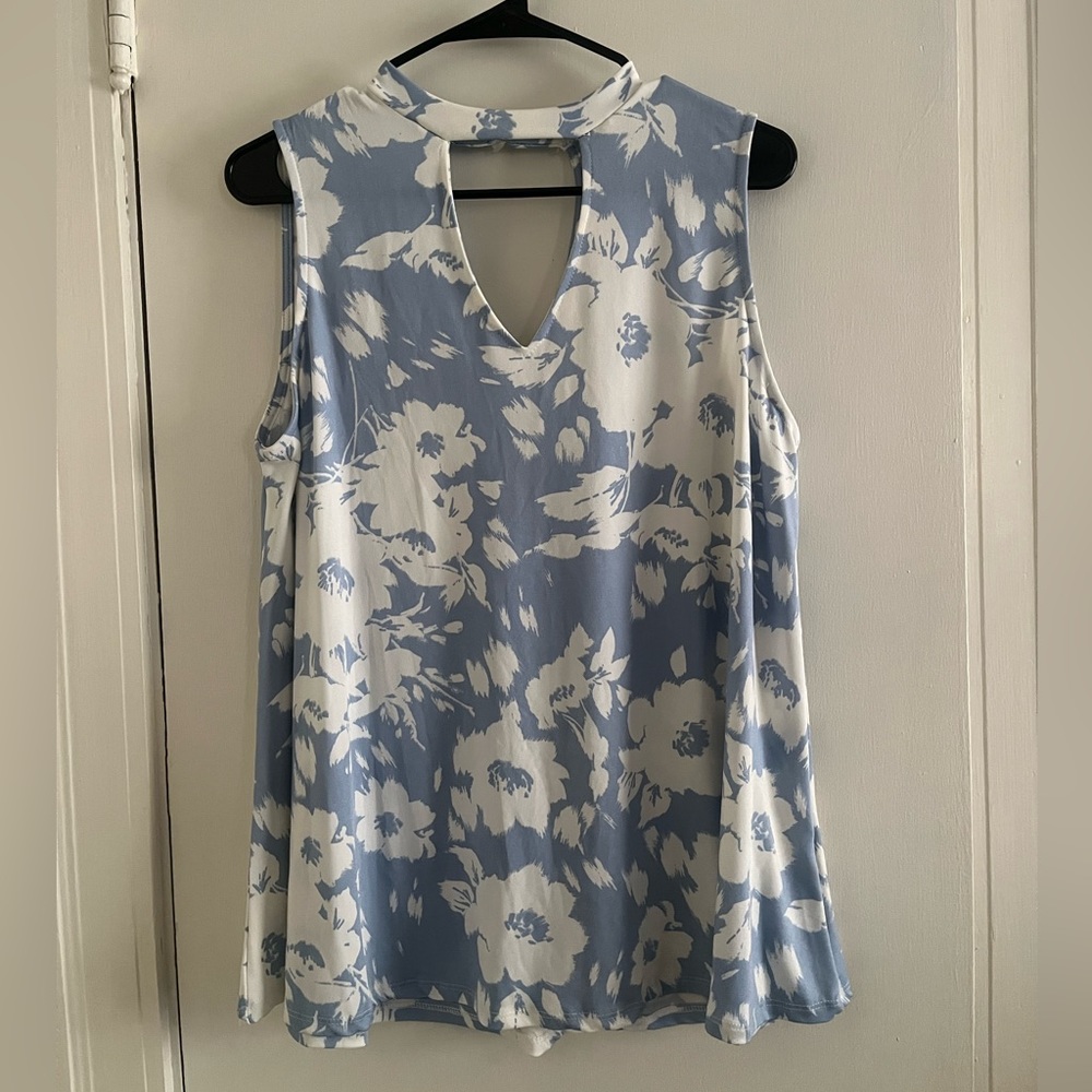 White and blue floral tank top